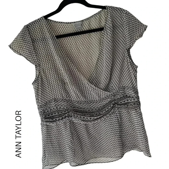 ANN TAYLOR NWOT SHEER CAP SLEEVE FAUX WRAP TOP | SIZE: 14 - Picture 1 of 7